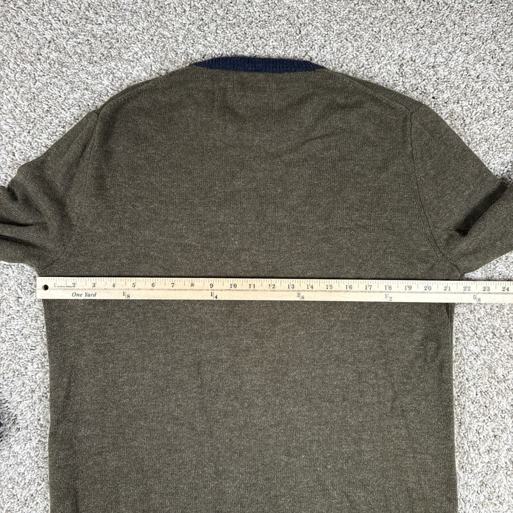 J Crew Sweater Mens L Green Crewneck Ribbed Contrast Hem Cotton Wool - Picture 11 of 12